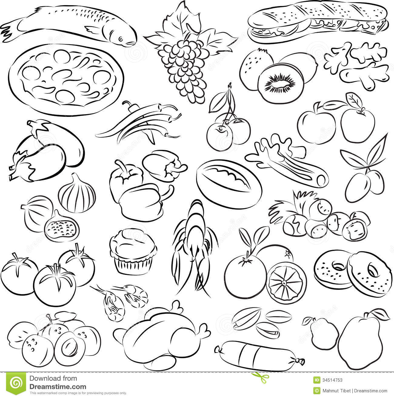 Healthy Food Clip Art Black and White