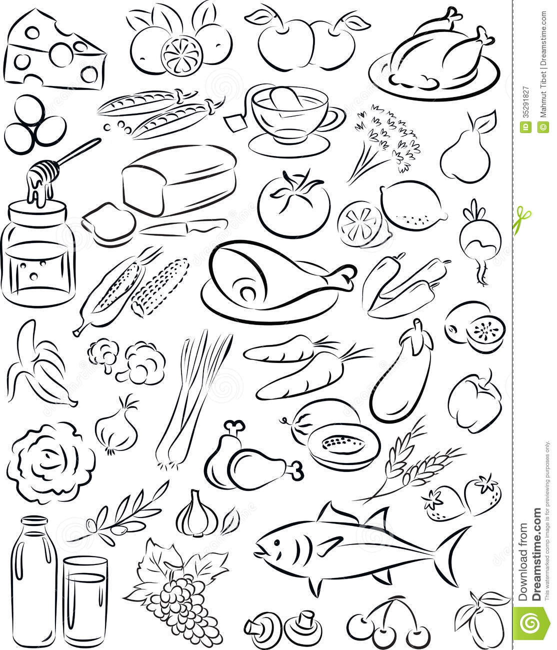 Healthy Food Clip Art Black and White