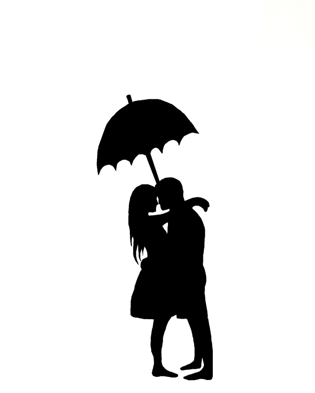 Man and Woman Under Umbrella Silhouette Stencil