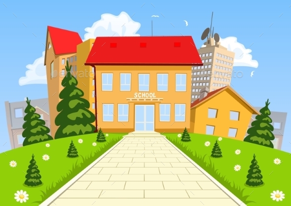 Modern School Building Cartoon Modern School Building Cartoon