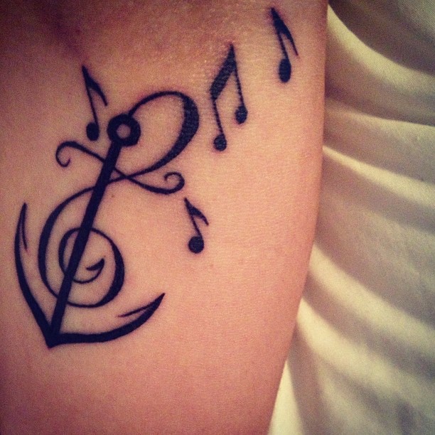Music Note Anchor Tattoo