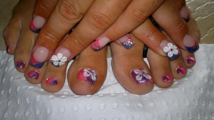 Pink and Purple Toe Nail Design