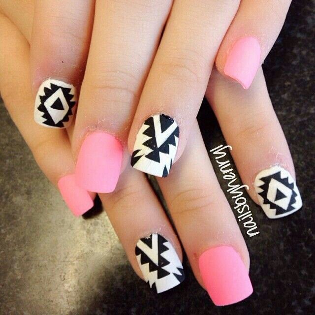 Pink Tribal Print Nails