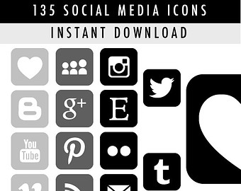 Social Media Icons Black and White Square