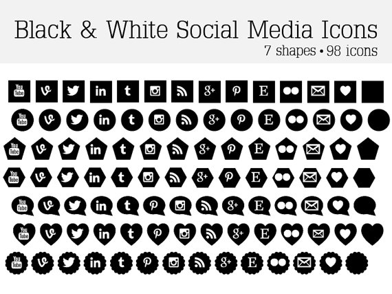 Social Media Icons Black and White