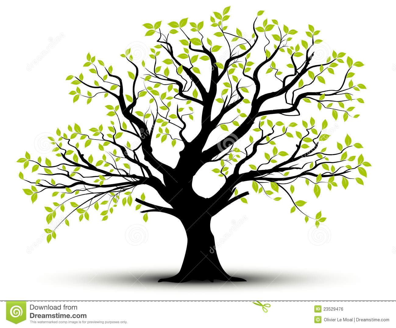 Tree Silhouette with Roots and Leaves