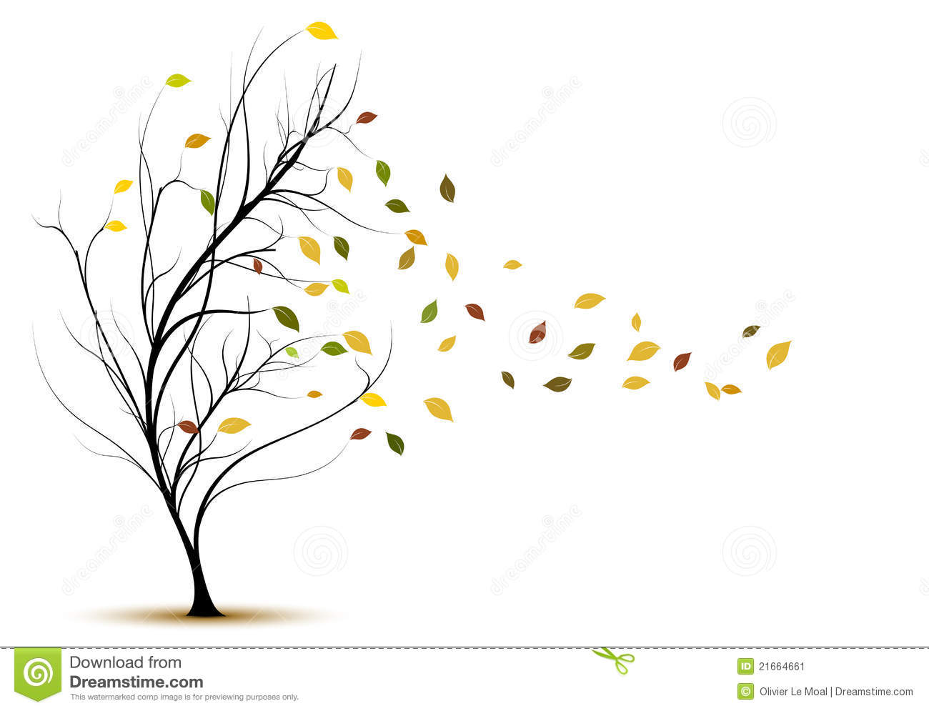 Tree with Leaves Blowing Silhouette