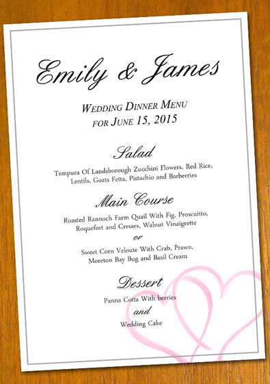 Wedding Menu Templates Free