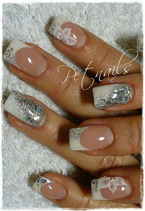 White and Silver Nail Art Design