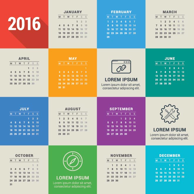 2016 Month Calendar Blocks Template