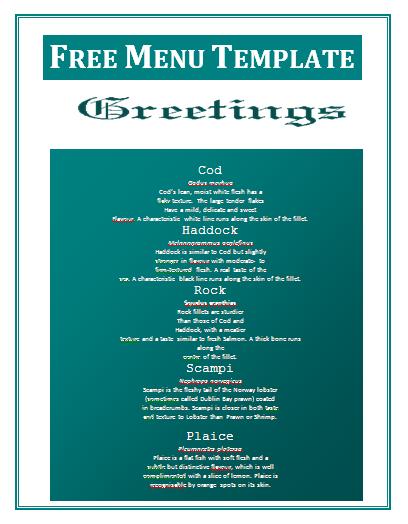 Blank Menu Templates Free Download