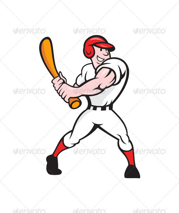 Cartoon Baseball Player Batting