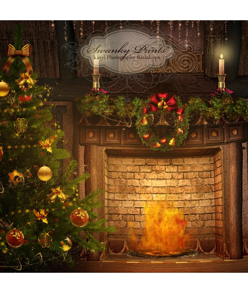 Christmas Fireplace Photography Backdrop