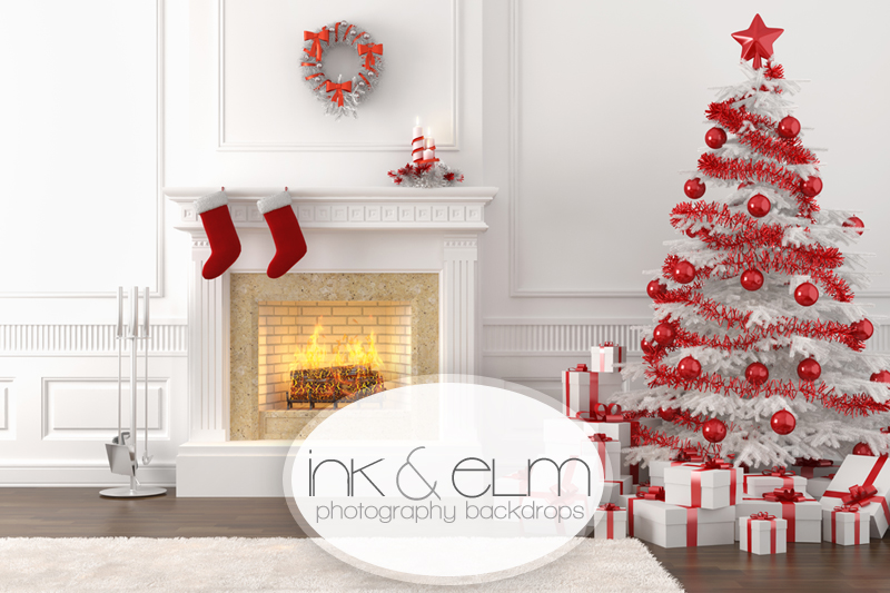 Christmas Fireplace Photography Backdrop