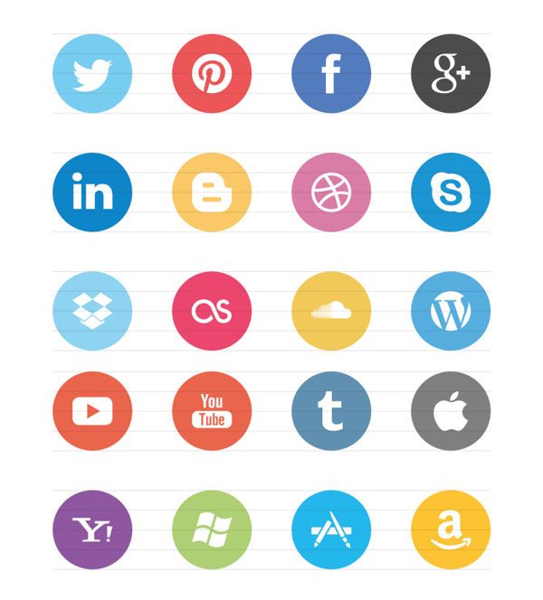 Flat Round Social Media Icons