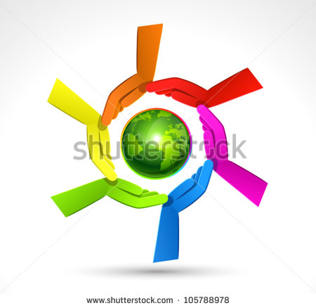 Globe with Multi Colored Hands Logo