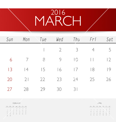 March 2016 Monthly Calendar Template