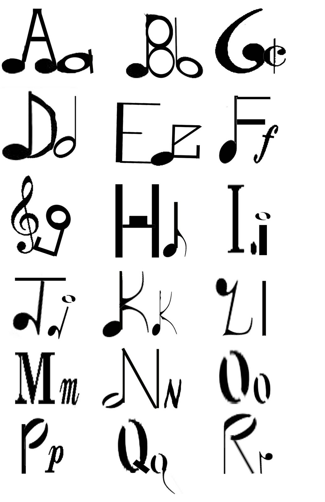 Music Symbols Letters of Alphabet