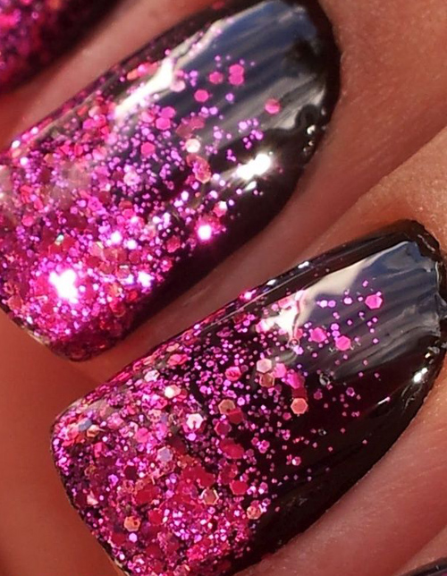 Pink and Black Glitter Nail Art
