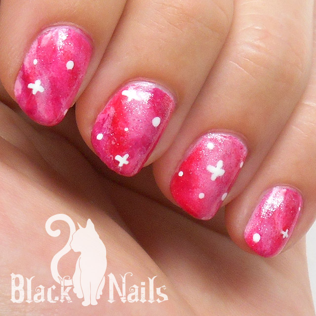 Pink and Black Glitter Nail Design