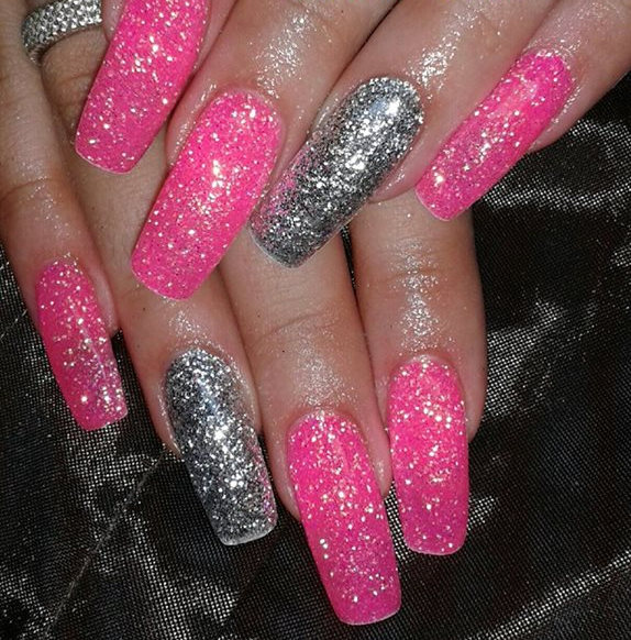 Pink and Silver Nail Art Designs