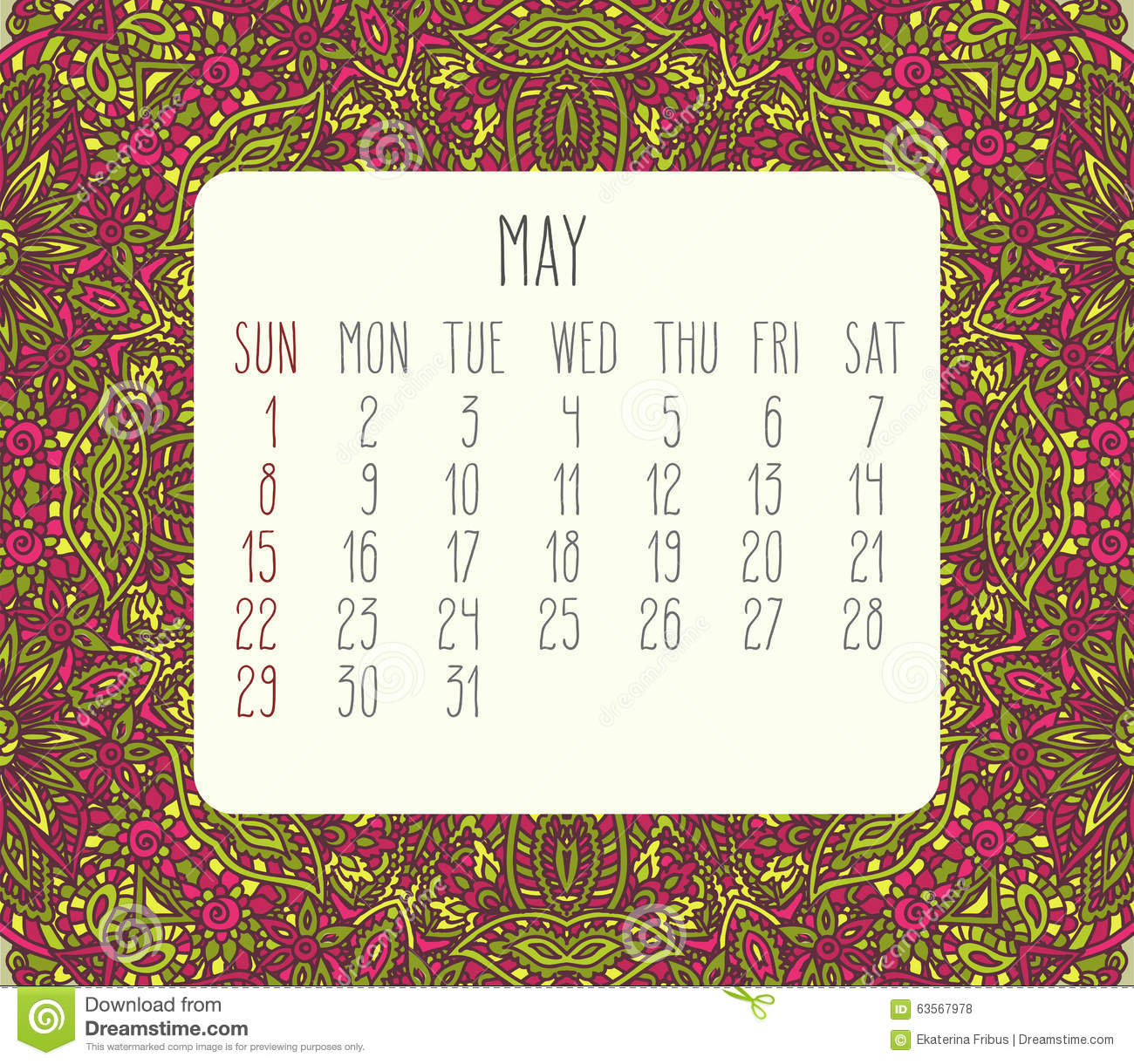 Printable Monthly Calendar May 2016