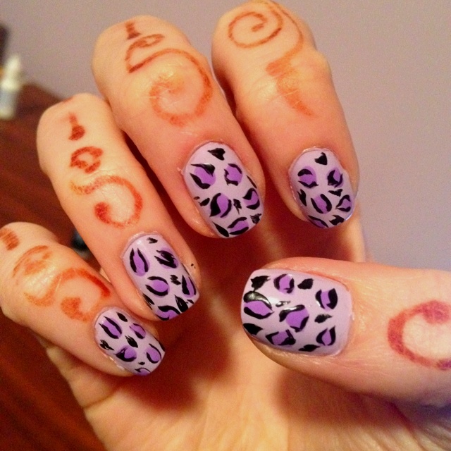 Purple with Leopard Print Nail Designs
