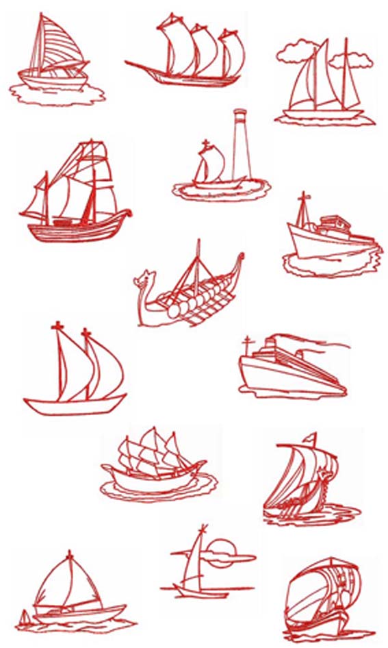 Redwork Machine Embroidery Boat Design