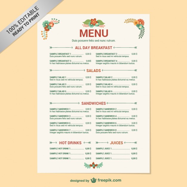 Restaurant Menu Templates Free