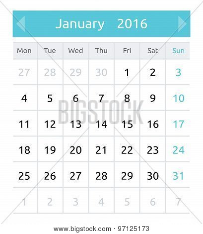 Simple Month Calendar 2016