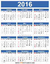 2016 Calendar Printable Free Download