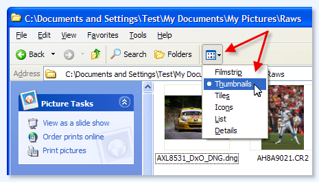 Windows XP Thumbnail View