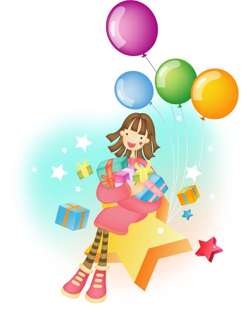 Cartoon Girl with Balloons