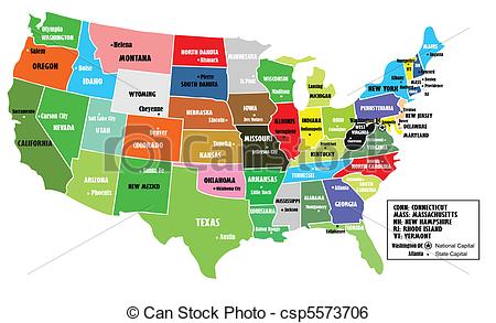 Graphic Line Drawing Map USA