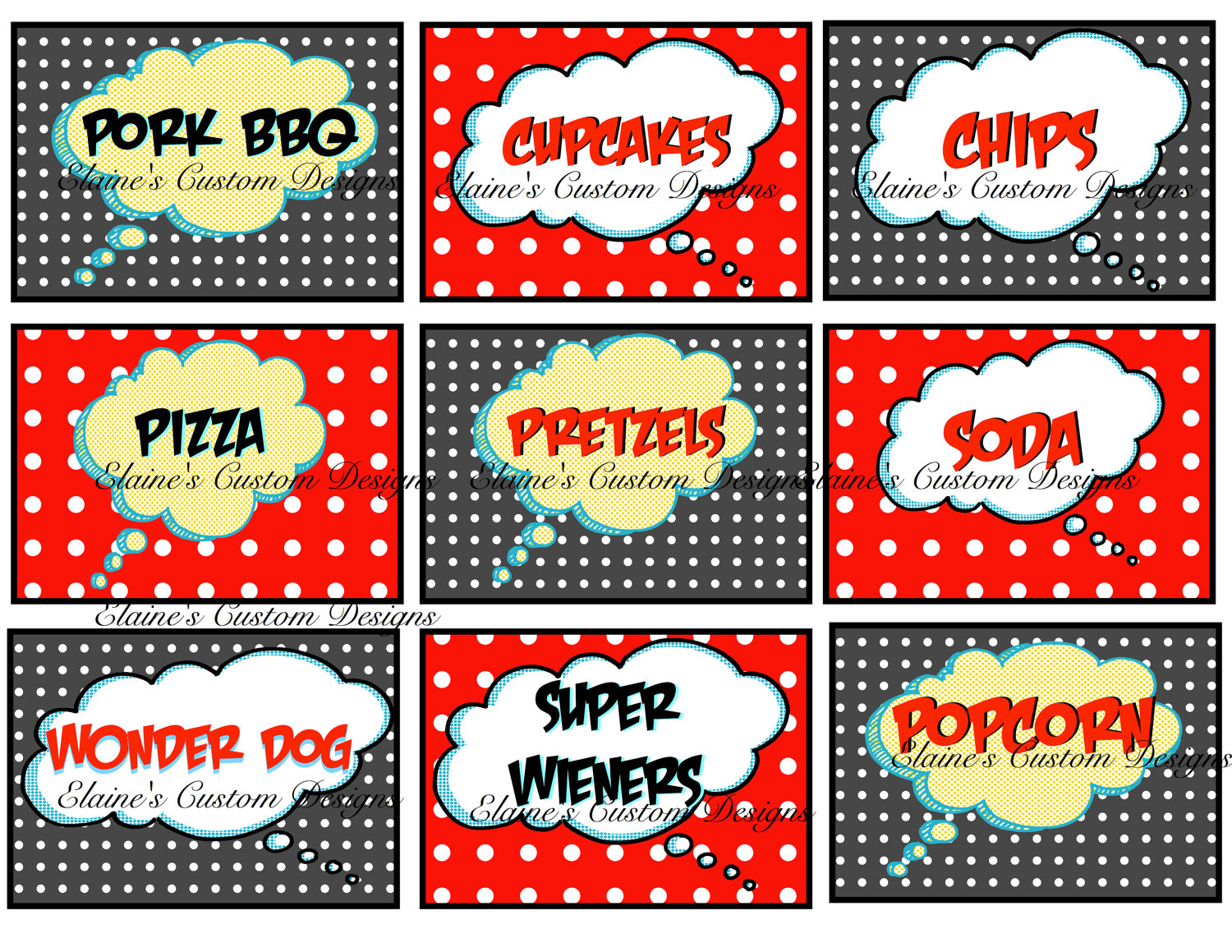 Superhero Party Food Labels