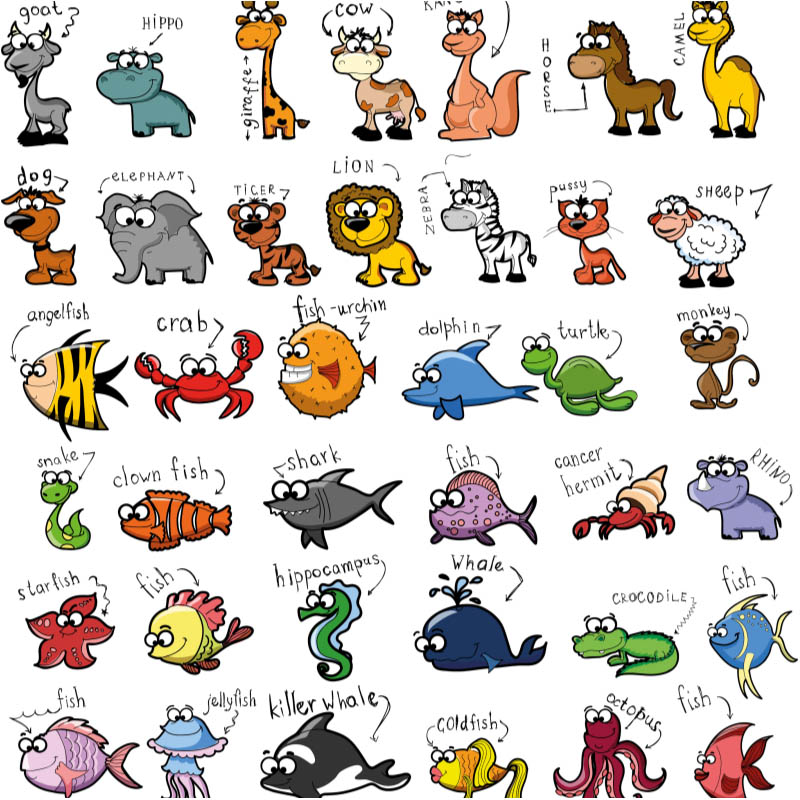 Vector Funny Cartoon Animals for Kids