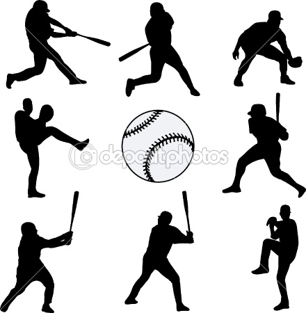 Baseball Player Silhouettes Vector