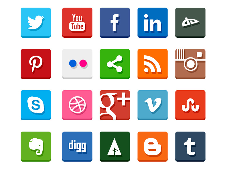 Flat Square Social Icons