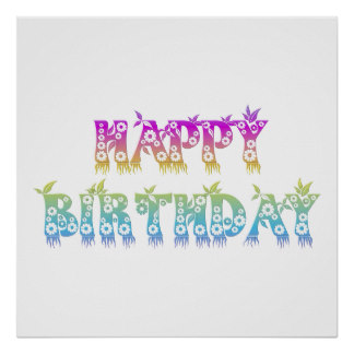 Flower Print Happy Birthday Fonts