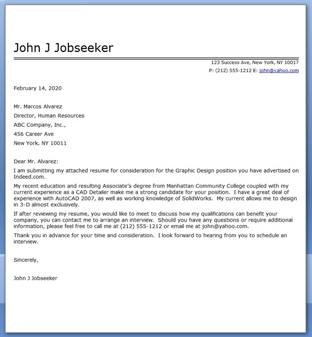 Graphic Design Cover Letter Samples