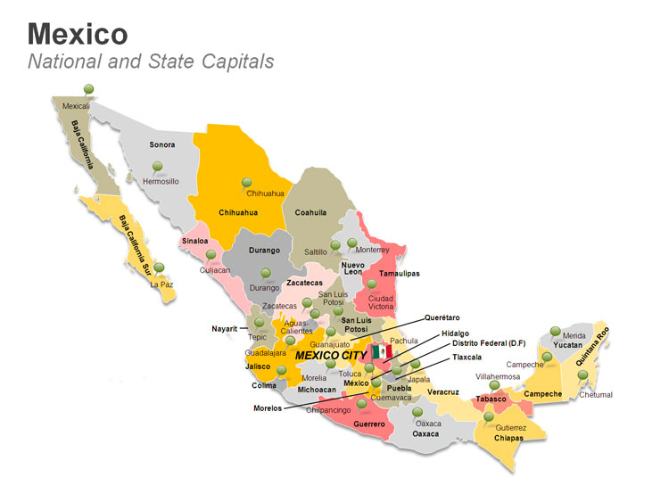 Mexico Map with States and Capitals
