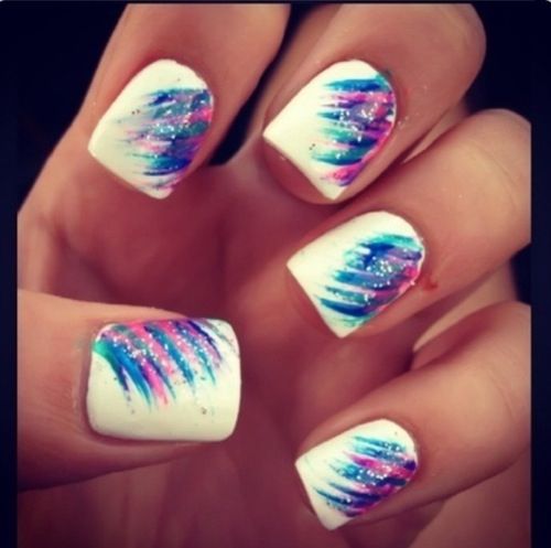 Pink White and Blue Nail Designs