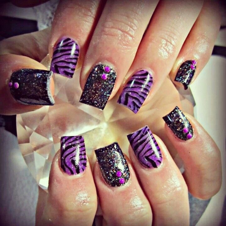 Purple Zebra Acrylic Nails