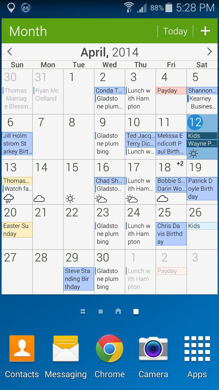 Samsung Galaxy 5 Calendar Widget