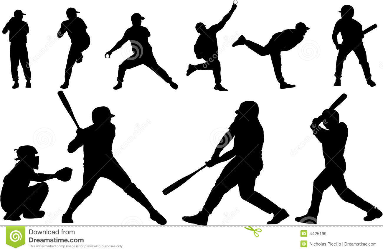 Baseball Player Silhouettes Vector