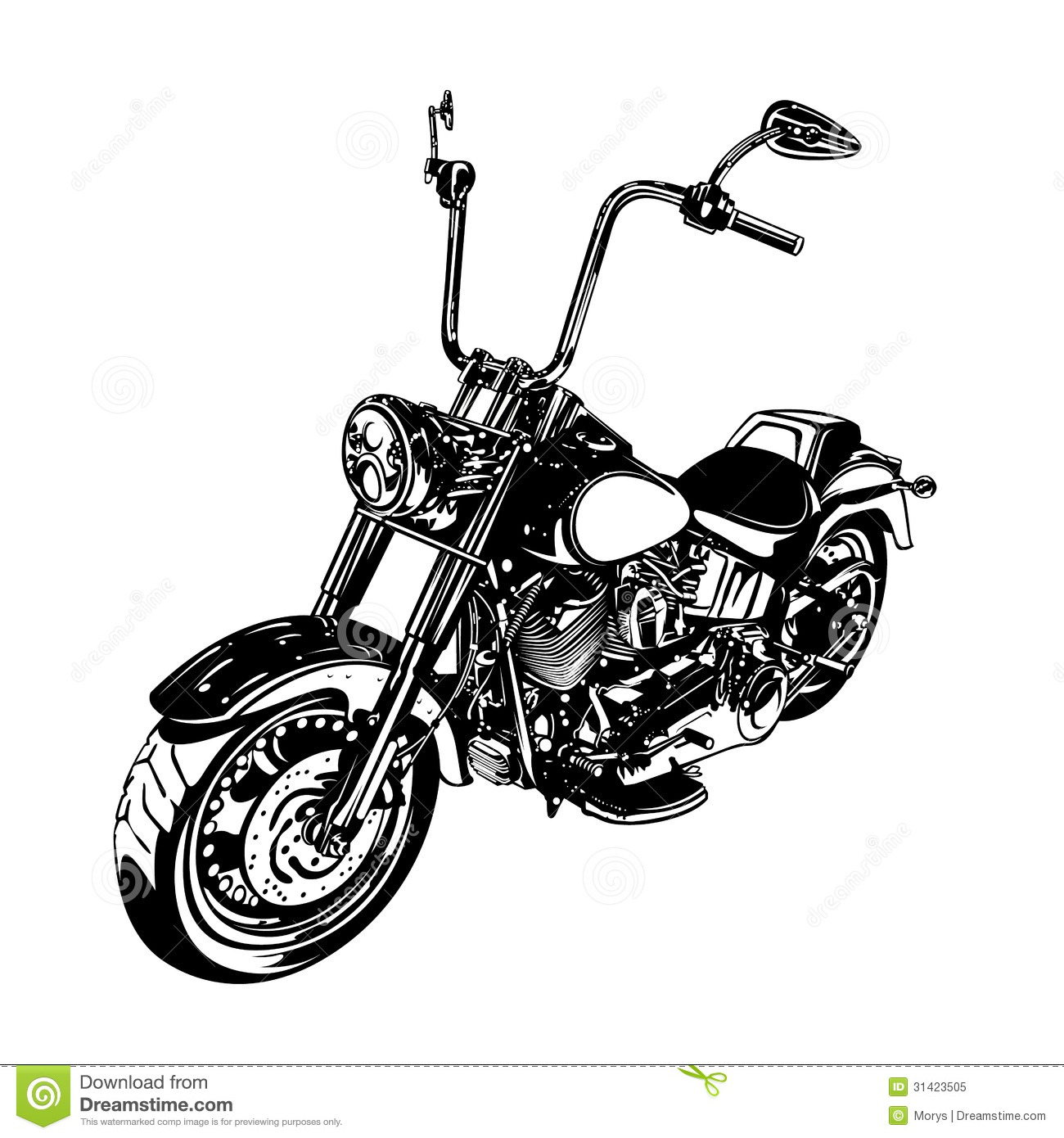 Black and White Chopper Motorcycle Art