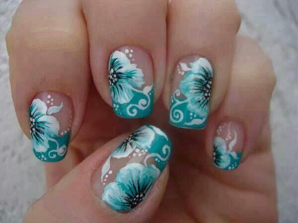 Blue Flower Nail Art