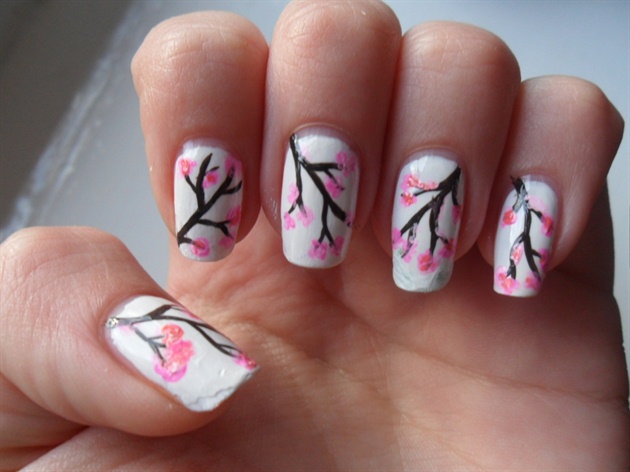 Cherry Blossom Tree Nail Art