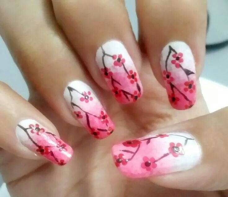 Cherry Blossom Tree Nail Art