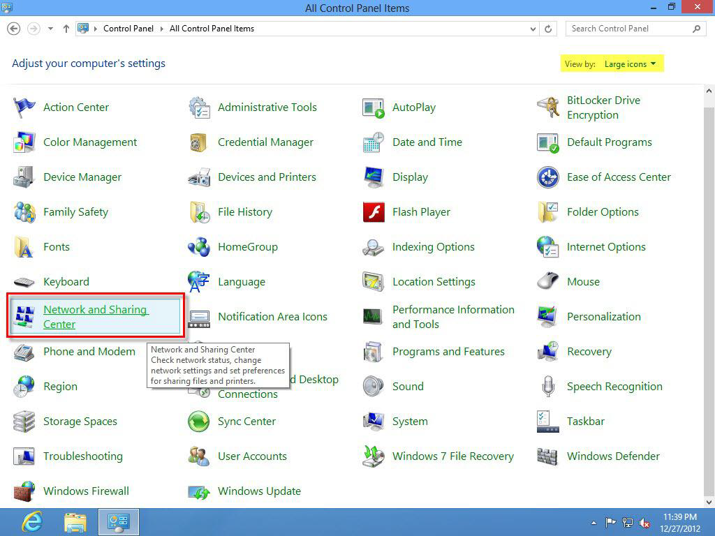 Control Panel Settings Windows 7 Network Icon